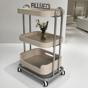 Chariot de Salon à 3 Niveaux Blanc, Chariot Roulant avec Cadre Métallique, Étagère de Rangement pour Clinique de Beauté, Salon de Coiffure - Product Image 1