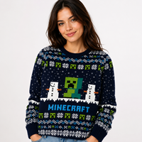 Pull de Noël pour femme FNJIA, pull court en tricot, motif jacquard avec inscription PICKLE, fente latérale, manches longues, rose poudré, pull décontracté