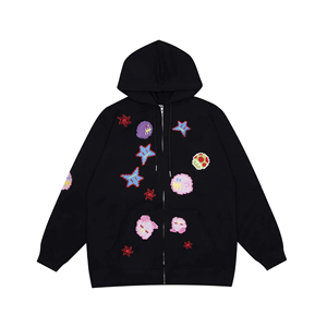OEM High Quality Unisex High Street PU Printed Patch Applique Embroidered Hoodie Oversize <b>Zip</b> <b>up</b> Hoodies for Men and Women - Product Image 1