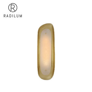 Applique murale moderne en albâtre, luminaire en pierre naturelle sculptée LED, avec longue plaque en feuille d'or, pour décoration d'allée d'hôtel de luxe, modèle <span class=keywords><strong>Samos</strong></span> haut sculpté - Product Image 1