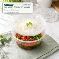 Boîte à repas jetable en plastique double couche anti-fuite de 1250 ml pour nouilles et soupes, avec compartiments intégrés et design ramen pour plats à emporter
