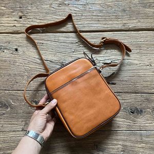 Handmade Genuine Leather Crossbody <b>Bag</b> For Men Brown Lightweight Retro Casual Everyday Use - Product Image 3