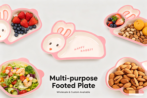Plato de Melamina <span class=keywords><strong>Happy</strong></span> Rabbit de NYT |   Ligero y Seguro |   Perfecto para Comidas y Fiestas Infantiles - Product Image 5