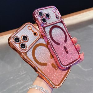 wave edge hot glitter clear magnetic phone case for iphone air 17 16 pro max,for iphone 17 phone case bling - Product Image 4