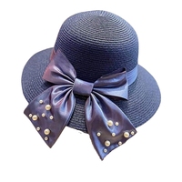 Vente en gros de chapeaux de soleil d'été pour femmes chapeau de paille de plage à large bord avec nœud décoratif en perles pour la pêche et les activités de plein air