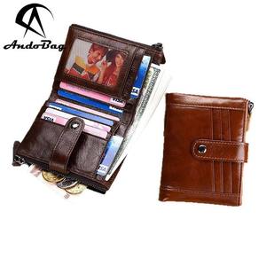 กระเป๋าสตางค์หนังแท้ Andong สำหรับผู้ชาย ป้องกันการโจรกรรม RFID แบบซิป กระเป๋าสตางค์ใบสั้นอเนกประสงค์ ใส่บัตรประชาชน รุ่น JL189 - Product Image 1