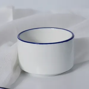 13 OZ Blue Rim Dishes Hospitality Ceramic Soup bowl porcelain dessert bowl saucer bowl for restaurant and catering