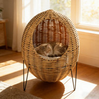 Fauteuil suspendu en osier pour chats et chiens, lit d'extérieur en rotin pour animaux de compagnie avec coussin, pieds en métal, housse lavable, pour jardin, patio, balcon