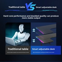 Bureau de jeu ergonomique en forme de L avec surface en fibre de carbone, éclairage intelligent électrique, hauteur réglable, RGB, porte-gobelet, support pour casque
