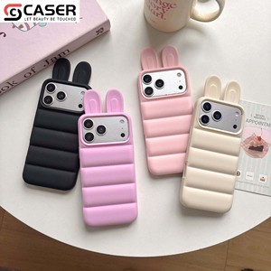 Coque de téléphone en silicone avec oreilles de lapin mignonnes, couleur unie, antichoc, protection souple pour iPhone 15 16 17 Series - Product Image 2