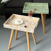 Table basse carrée en rotin tressé fait main de style américain pour baie vitrée, table d'appoint de canapé, petite table tatami, table de pique-nique