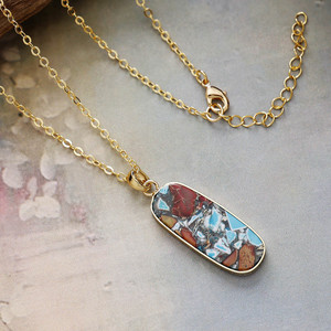 Pendentif géométrique en pierre naturelle, collier plaqué or en cuivre, bijoux de mode unisexes - Product Image 3