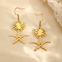 Pendientes Colgantes de Acero Inoxidable con Diseño de Palmera Datilera de Arabia Saudita, Chapados en Oro de 18K, con Emblema de Arabia Saudita
