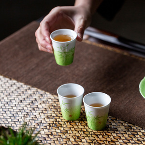 Hand Painted Green Bamboo Ceramic <b>Teacup</b> Porcelain Tasting Cup Small Individual Master Cup For Afternoon Tea - Product Image 3