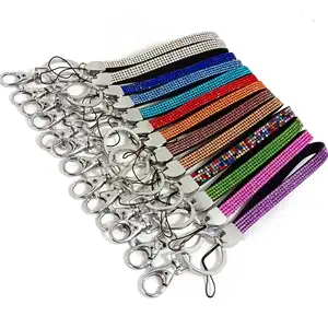 Groothandel Strass Lanyard Sleutelhangers Bling Diamant Polsbandjes Polyester Lanyard Polsband Auto Glitter Polsbandje Sleutelhanger