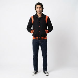 Custom <b>Baseball</b> Winter Wool Stand Collar Front Logo Varsity Bomber <b>Jacket</b> <b>Men</b> - Product Image 1