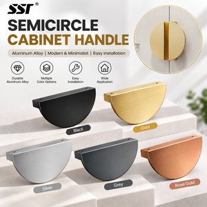 Poignée de meuble semi-circulaire en alliage d'aluminium brossé, moderne et minimaliste, pour armoire, commode, tiroir, cuisine, salle de bain - Product Image 1