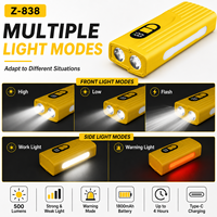 Lampe de vélo LED rechargeable étanche en ABS jaune Z838 et batterie externe avec chargement USB IPX4 pour le camping en plein air