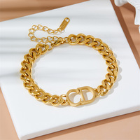 Ensemble de bijoux pour femme en acier inoxydable plaqué or 18 carats, sans ternissement, avec chaîne cubaine épaisse et pendentif lettre initiale CD, vente en gros