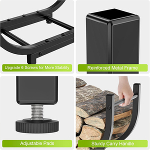 Black Metal Firewood Rack Indoor Outdoor <strong>Log</strong> Holder Waterproof <strong>Stand</strong> with Sturdy Fireplace <strong>Log</strong> Holder - Product Image 2