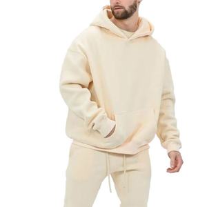 Sweat-shirts unisexes de luxe pour hommes en coton 100% de haute qualité, 380GSM, logo brodé, vente en gros, polaire uni, personnalisable, coupe ample - Product Image 4