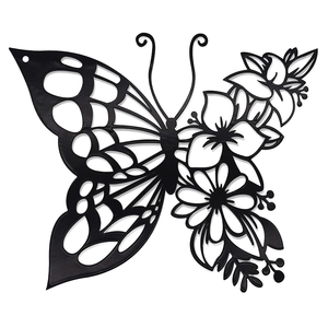 Décoration <span class=keywords><strong>murale</strong></span> moderne en métal découpé au laser, motif papillon et floral, en acier de précision, à suspendre pour la maison/le <span class=keywords><strong>jardin</strong></span>. - Product Image 1