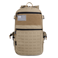 Sac à dos tactique LUPU 36-56L en nylon, système MOLLE, fermeture éclair, unisexe, dos souple, bleu avec patch drapeau américain
