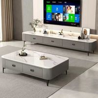 Table basse et meuble TV combinés en bois et pierre, avec rangement, pour petits appartements, installation murale, écologique, facile à nettoyer