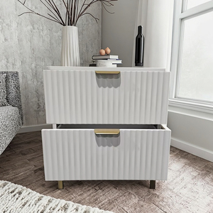 Modern MDF <strong>Bedside</strong> <strong>Table</strong> with Gold Legs and 2 Drawers for Bedroom and Hotel 49 x 39 x 58 <strong>cm</strong> - Product Image 4