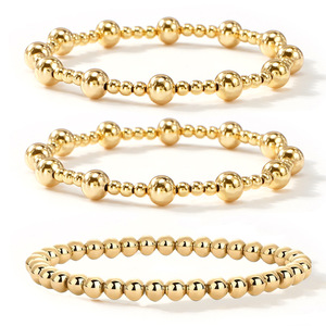 Bracelet unisexe PAVOI en alliage plaqué or jaune 14 carats avec perles irrégulières, trio |   Ensemble de 3 bracelets extensibles vintage pour cadeau - Product Image 6