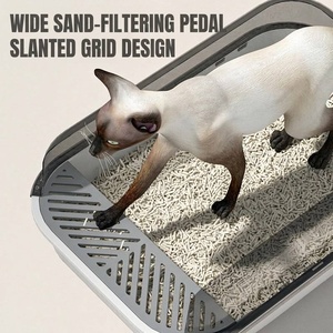 Bandeja de arena rectangular grande de plástico para gatos, fácil de limpiar, para baño y limpieza, venta al por mayor - Product Image 4
