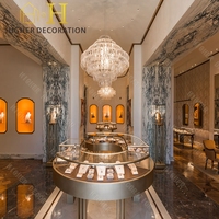 Vitrine de magasin de bijoux en marbre naturel, comptoir en verre, présentoir mural de bijoux de luxe