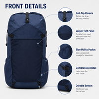 Sac à dos de randonnée léger multi-compartiments en nylon Ripstop 45L avec fermeture Roll Top