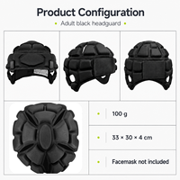Casque de rugby pour adulte en mousse EVA rembourrée, noir, 82% polyester, 18% élasthanne, équipement de protection sportive, masque facial non inclus