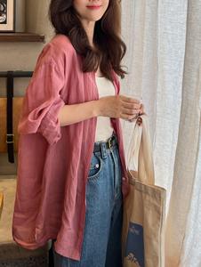 Chic femmes haut d'été coupe ample bleu Ramie <span class=keywords><strong>lin</strong></span> coton Blouse Style français longue longueur chemise décontractée tissé crème solaire conception - Product Image 6