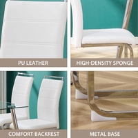 Chaise de salle à manger moderne en cuir PU blanc avec cadre chromé et pieds en forme d'arc, en mousse éponge, vente en gros, offre spéciale