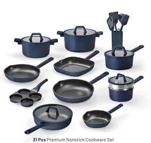 Nouvel ensemble d'ustensiles de cuisine en aluminium moulé sous pression, compatible induction et gaz, revêtement personnalisé en granit marbré, poignées en silicone, couvercles en verre - Product Image 2