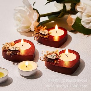Heart Shaped Wooden Candle Holder <b>Mini</b> Tea Light Stand 2.8 Inch Wedding Decoration Craft Gift Box Packaging - Product Image 3