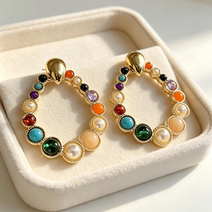 Nuovi Orecchini a Perno con Gemme Colorate, Eleganti Ornamenti Decorativi per l'Orecchio da Abbinare Quotidianamente alle Signore - Product Image 2