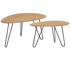 Modern Retro Wood Metal <strong>Hairpin</strong> <strong>Leg</strong> <strong>Dining</strong> Round Coffee Two <strong>Table</strong> - Product Image 1