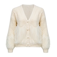 Marque de créateur personnalisée tricots dames luxe haut de gamme Islande fourrure garniture épais chaud hiver câble tricot Cardigan pull femmes