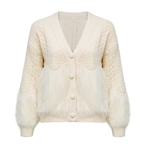 Marque de créateur personnalisée tricots dames luxe haut de gamme Islande fourrure garniture épais chaud hiver câble tricot Cardigan <span class=keywords><strong>pull</strong></span> femmes - Product Image 1