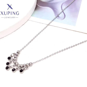 Uping-collar de acero inoxidable Chapado en platino, joyería elegante con letras redondas y corazón de perla, circonita negra, venta al por mayor - Product Image 1
