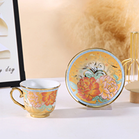 Tasse à café et soucoupe en porcelaine haut de gamme 250 ml, motif floral européen, coffret cadeau d'affaires de luxe