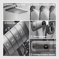 Panneau de douche intelligent cascade pluie haut de gamme avec massage spa mural, système de douche gris avec affichage LED et mitigeur thermostatique