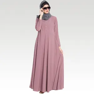 Hot-sale products pink plain ladies a-line kaftan long sleeve muslim women long dress