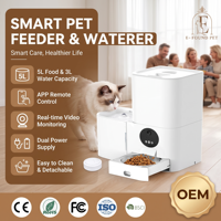 Distributeur d'eau et de nourriture tout-en-un pour animaux de compagnie, 5L de nourriture, 3L d'eau, bol en acier inoxydable 304, batterie rechargeable, contrôle par application, minuterie, enregistrement vocal, CE