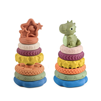 Jouets éducatifs, ensemble de jouets à empiler en forme de dinosaure, jouets en paille pour enfants, plastique souple, 7 pièces, sifflet BB, jouet flottant pour le bain d'été