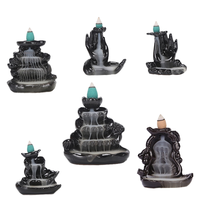 Brûleur d'encens à refoulement en céramique émaillée noire, motif cascade de montagne, décoration de table pour salle de thé zen chinoise