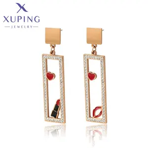 98517xuping Schmuck Frauen Rosé vergoldung Romantisches Rechteck mit Diamanten und Liebe Lippenstift Element Ohrringe